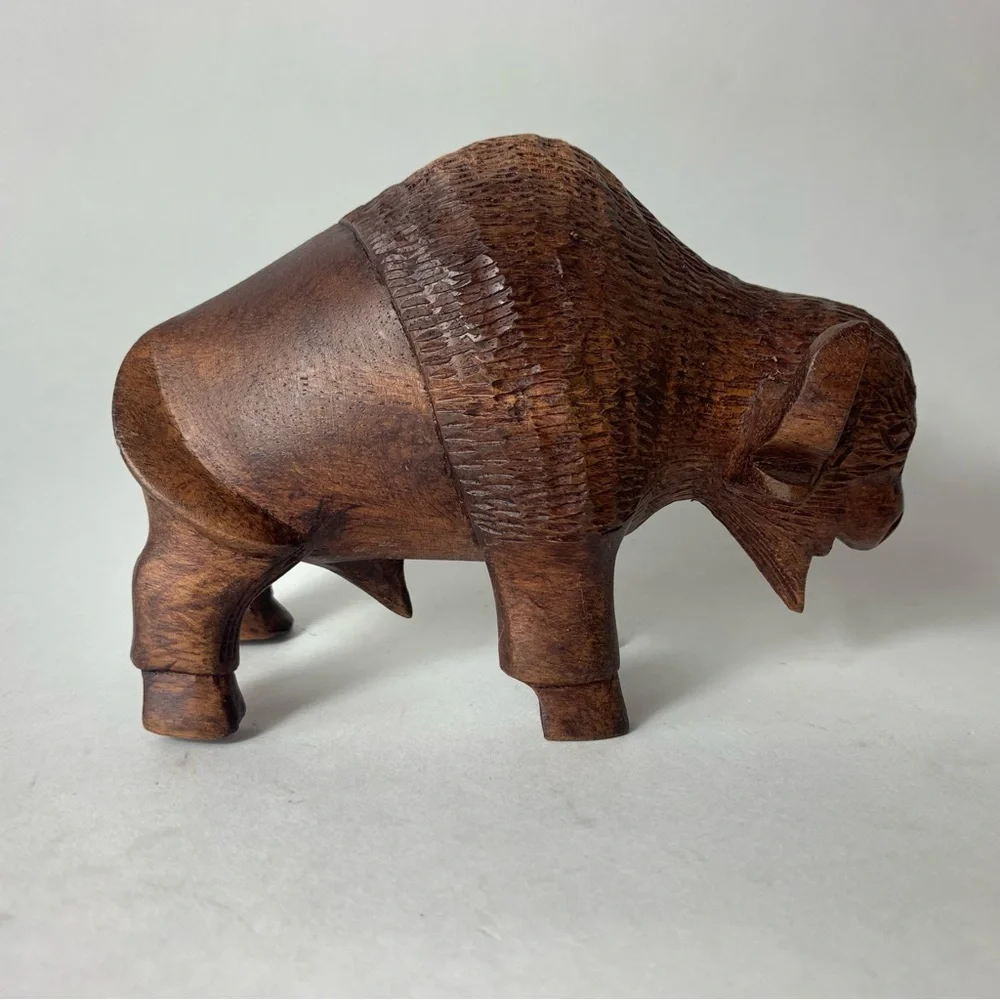 Vintage Ironwood Buffalo Bison Sculpture Figurine North American Art